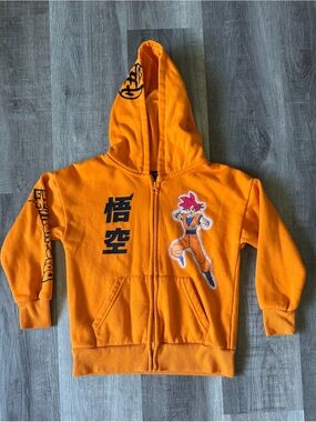 Dragon Ball Super Goku Boys 7-8 Orange Full Zip Hoodie Super Saiyan God Anime